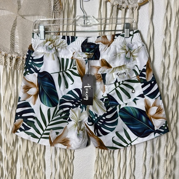 Men's NWT Barbados Swim Trunks with Built in Mesh Briefs in White Floral M - Picture 3 of 12